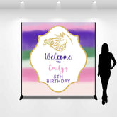 Lofaris Custom Name Colorful Unicorn 5th Birthday Backdrop